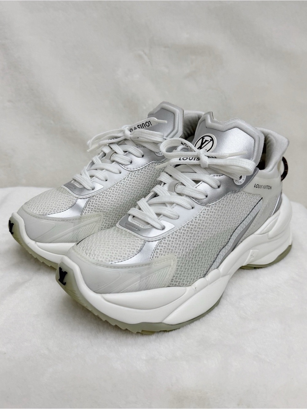 Louis Vuitton White and Silver Chunky Mesh Sneaker - Women's